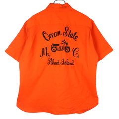 ヴィンテージvintage半袖シャツワークシャツBIKEバイクモーターサイクル刺繍エポレット付きオレンジ黒ブラックUS古着40301