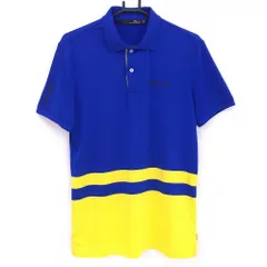 【美品】RLXラルフローレン 半袖ポロシャツ ブルー×イエロー ロゴプリント メンズ S ゴルフウェア Ralph Lauren