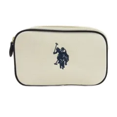 ユーエス ポロ アッスン U.S. POLO ASSN. 良品 ショルダーバッグ キャンバス ロゴ刺繍 ラインストーン ホワイト系