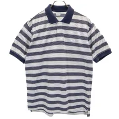 ナイキ ボーダー柄 半袖 ポロシャツ M ネイビー×白 NIKE 鹿の子地 ロゴ刺繍 メンズ 【中古】  【230809】