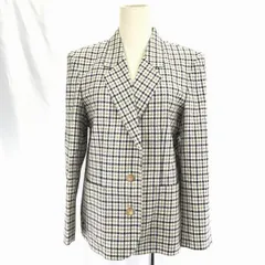 アクアスキュータム★チェック柄/シルク/絹×ウール混/シングルテーラードジャケット【レディース-M/黒×白系】Aquascutum◆BC189W<sale>