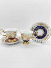 【新品】大倉陶園　金白金蝕吉祥菊白樺文　瑠璃マロン碗皿揃　カップソーサー　コーヒーカップ　碗皿　限定品　希少品