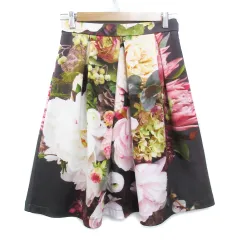 Fiori フレアスカート ひざ丈 花柄 マルチカラー 38 紫 白 パープル ホワイト /FF13