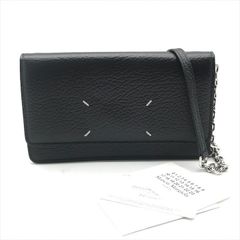 超美品 MAISON MARGIELA メゾン マルジェラ レザー チェーン ウォレット ショルダー バッグ 斜め掛け 長財布 ブラック レディース 鞄 k5123