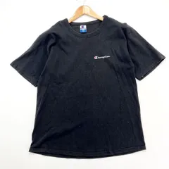 90s ☆ Champion シンプル 人気◎ 胸ロゴ 袖シングル ブラック Tシャツ 半袖 L 定番 アメカジ ストリート 古着MIX チャンピオン■EE201