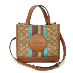 COACH コーチ デンプシー トート 22 ロゴ エンボス パッチ ベージュ ブラウン 2WAY ショルダーバッグ 未使用 シグネチャー ジャカード ストライプ カーキウッドマルチ トートバッグ C5637