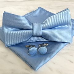 蝶ネクタイ 結婚式 メンズ ブルー おしゃれ 青 カフスボタン ポケットチーフ 披露宴 新郎 無地 フォーマル お色直し ウェディング　n13