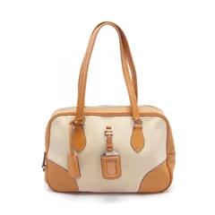 希少　プラダ　キャンバス　レザー　ハンドバッグ　ボーリング　三角ロゴ　5049 希少 プラダ キャンバス レザー ハンドバッグ ボーリング 三角