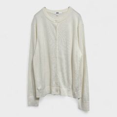 【訳アリ】【ユニクロ】『UNIQLO』【ニットカーディガン】『ニットカーデ』[ウール素材] オフホワイト系 (L) 商品A2371 管理C