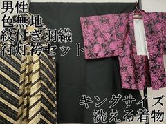 平和屋本店□極上 男性 色無地 紋付き羽織・行灯袴セット キングサイズ  