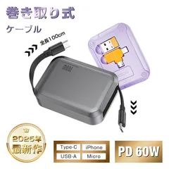 【新登場&PD 100W】5in1 充電ケーブル 巻き取り式 両引き Type-C to Type-C 一本五役 USB Type-c microUSB Android iOS 充電けーぶる 5イン1 充電コード 絡み防止 変換アダプター付き 正規充電器対応