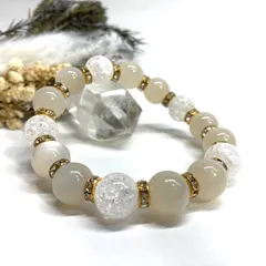 ムーンストーン&クラック水晶 パワーストーン ブレスレット 天然石ブレス (ゴールド) 12mm メンズ　レディース 男性  女性 6月誕生石 恋愛運 恋人 夫婦円満 縁結び 数珠 [j]