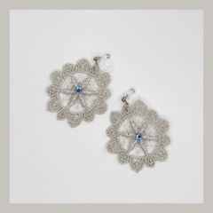シルバーサークルレース×ブルーイヤリングorピアス(ce-99) ／フラメンコ・ダンス・舞台衣装小物