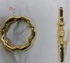 仏教美術　古銅鍍金　絡子環　円環　置物　縁起物　唐木台座付　C　R9219 仏教美術 古銅鍍金 絡子環 環 置物 縁起物 唐木台座付 C R9219