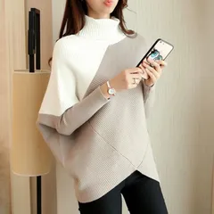 ニット セーター 秋 冬 レディース 全3色 トップス タートルネック 暖かい リブニット リブ袖 無地 バイカラー 長袖 30代 40代 50代 上品 大人 きれいめ ブラック シンプル 体型カバー Txbs882