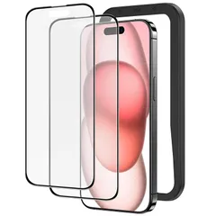 NIMASO アンチグレア iPhone 15 用 ガラスフィルム 全面保護 反射防止 黒縁あり 強化ガラス フィルム サラサラ 高感度タッチ ゲームフィルム ガイド枠付き 2枚セット アイフォン 15（6.1インチ）対応 NSP23J809 0
