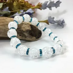 パワーストーン　ブレスレット　クラック水晶　12mm 天然石ブレス （ライトブルー）メンズ・レディース　男性・女性　数珠ブレス　開運 [24]