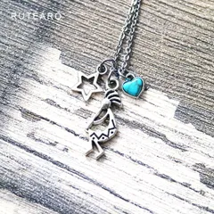 ココペリと素敵なターコイズ調のハートを組み合わせたネックレス ―  ココペリ ネックレス ペンダント 星 ハート お守り カジュアル 普段使い ターコイズ 調 プレゼント プチギフト お守り 合格祈願 ― 000246