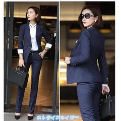 4XL 大きいサイズ　パンツスーツ スーツ レディース フォーマル ビジネススーツ 事務服 ストライプ オフィス 卒業式スーツ ネイビー 紺 dd904s1