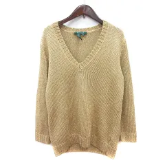 ローレンラルフローレン LAUREN RALPH LAUREN ニット セーター Vネック 長袖 ラメ M 金色 ゴールドカラー /MN ■GY19のサムネイル