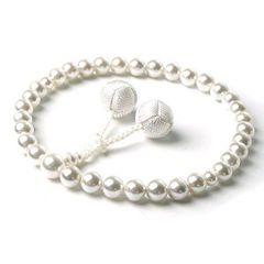 【次回入荷予定無し】パール念珠 本貝 梵天房 数珠袋付き 8mm 西陣織金襴 貝パール 女性用 数珠 EsuonHappiness