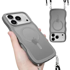 【新品】 iPhone 17 Pro Max 用 ケース 耐衝撃 ストラップ付き 調節可能な ショルダー 肩がけ 首掛け 紐付き 斜めがけ アイフォン 17 pro max カバー スマホケース 波型 Magsafe 対応 ワイヤレス充電対応 6.9インチ 0