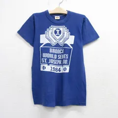 古着 ラッセル 半袖 ビンテージ Tシャツ キッズ ボーイズ 子供服 80s ベースボール ブロンコ コットン クルーネック 紺 ネイビー spe 25aug