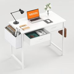 大人気　ホームオフィスデスク キッズデスク 布製引き出し付き 学習机 パソコンデスク 幅80*奥行40*高77cm pcデスク 省スペース（ホワイト） 机 80CMデスク Mexin