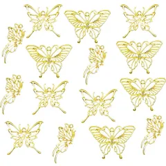 【在庫処分】uvレジン 手作り から枠 アクセサリーパーツ セッティング 美しい 和風 ペンダント 蝶 カン付き 大量 uvクラフト セット 3種15個 ハンドメイド ゴールド パーツ MUNCVY フレーム 空枠 レジン枠