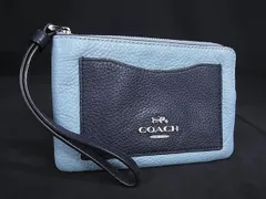 ■美品■ COACH コーチ F73061 レザー マルチポーチ マルチケース 小物入れ レディース ミントグリーン系×ネイビー系 DJ1687