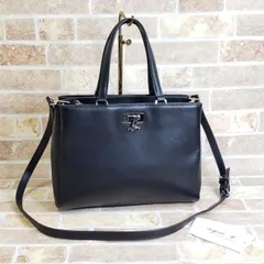 アニエスベー agnes b. ☆ ロゴ レザー 2WAY ハンドバッグ ショルダーバッグ 底鋲付 あおりポケット ブラック