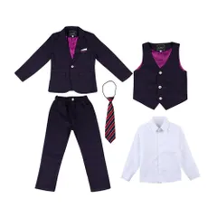 ☆ レッドパープル ☆ 130cm ☆ キッズ フォーマルスーツ 6点セットpk19072 キッズ フォーマルスーツ 男の子 6点セット 子供スーツ 子どもスーツ スーツ フォーマル 男子 6点 セット 無地 シンプル