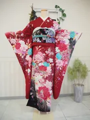 美品　振袖　振袖セット　赤地　正絹　和モダン　着物　成人式　成人の集い　二十歳の集い　結婚式　結納　卒業式　舞台衣装