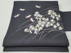 十日町友禅 秀美】 絽 塩瀬 桔梗 トンボ のうちわ柄 - メルカリ