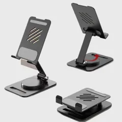 スマホスタンド 卓上スマホスタンド iphoneスタンド 滑り止め 軽量 折りたたみ式炭素鋼合金携帯スタンド 360度回転式 高さ角度調整可能 持ち運び 置き台横/縦置きデスクトップスタンド