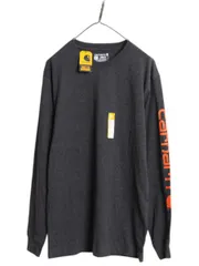 【お得なクーポン配布中!】 デッドストック カーハート プリント 長袖 Tシャツ メンズ S / 新品 ロンT 袖プリント ヘビーウェイト クルーネック ロングスリーブ 濃灰