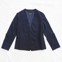 【green label relaxing グリーンレーベルリラクシング】ノーカラージャケット★40★Lサイズ★ネイビー★レディース