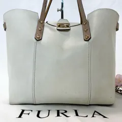 【現状販売/保存袋付】FURLA フルラ ハンドバッグ トートバッグ ビジネスバッグ マザーズバッグ 手提げ 肩掛け レザー 本革 ロゴ 型押し ゴールド金具 A4可 PC可 大容量 通勤 通学 ホワイト 白