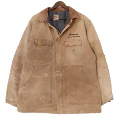 90年代 USA製 Carhartt カーハート トラディショナルコート ワークジャケット ベージュ (メンズ M相当) 中古 古着 A2381