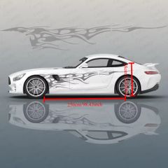 カスタム アニメ インスパイアド ボディ スティッカー - 白い車に黒い炎と赤い炎、PVC素材、SUV、スポーツカー、または高級車のためのユニークなサイドデカール、高級車の装飾 | アニメ テーマ スティッカー | 耐久性のある車のステッカー、アニメ アクセ