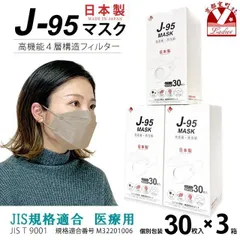 【まとめ買い3個組】サージカルマスク 不織布 3d 立体 日本製 j95 正規品 JIS規格適合 30枚入×３箱(90枚)「ベージュ」