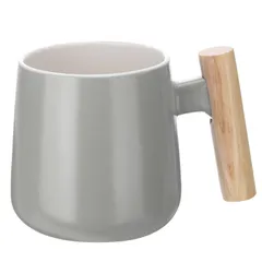 uxcell セラミックコーヒーマグ 12.85オンス シンプルな木製ハンドル 大きなコーヒーマグ 手作りセラミックティーカップ ラテ コーヒー ティー スープ 事務所 ホーム 男性 女性へのギフト グレー