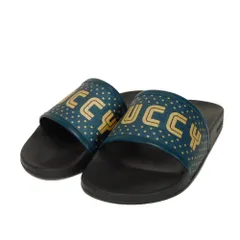 グッチ スターシャワーサンダル ロゴ GUCCIx SEGA コラボ 美品 グッチ セガ コラボ ロゴ シャワー サンダル グリーン 27