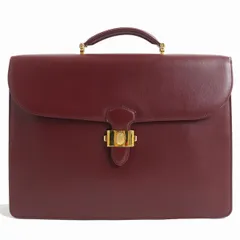 極美品△Cartier カルティエ ヴィンテージ マストライン ロゴ金具付 レザー ブリーフケース/ビジネスバッグ ボルドー×ゴールド イタリア製のサムネイル