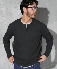 新品 未使用 JIGGYS SHOP(ジギーズショップ)ワッフルサーマルロンT ヘンリーネック 217855 ブラック
