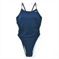 ●SE3Q36☆NIKEナイキ競泳水着 Mサイズ シンプルネイビー 紺 背中開き ぷっくりロゴ刺繍 レディース 練習用水着 フィットネスジムプール ワンピース■