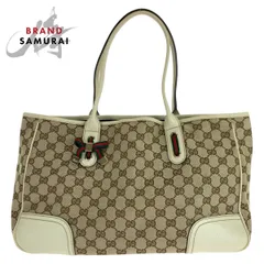 美品 GUCCI グッチ シェリーライン プリンシー ホワイト ブラウン ゴールド金具 GGキャンバス/レザー 163805 トートバッグ 410887【中古】
