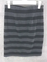 ◇ NATURAL BEAUTY BASIC ボーダー ウエストゴム 膝丈 タイト スカート サイズS ブラック ダークグレー レディース  【1002800321940】