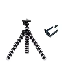 スマホ三脚スタンド　カメラ三脚　百折りタコ三脚　携帯電話スタンド　携帯デスクトップ三脚　携帯電話部品　多機能　多角度曲げる　角度調節可能　iPhone/Android/GoPro/一眼レフ/デジカメ/小型ビデオ対応　ライブ　撮影用　録画　(ブラック+ホワイト)