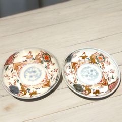 骨董品・アンティーク】古伊万里 輪花 扇面菊花文☆江戸幕末〜明治 2枚
